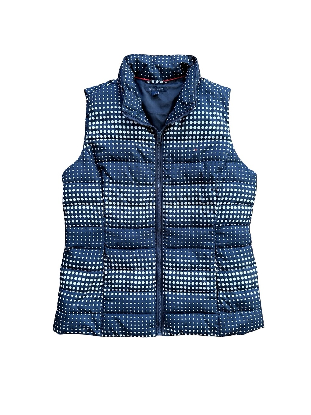 NWOT Tommy Hilfiger Navy and White Polka Dot Quilted Vest